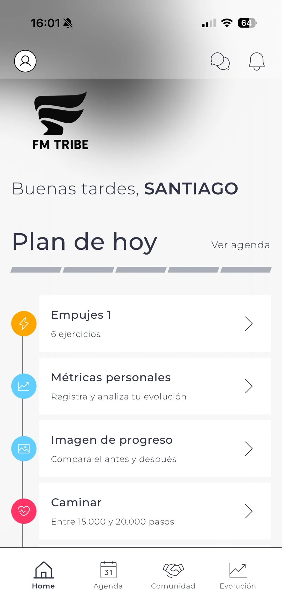 Plan del día y métricas personales en la app
